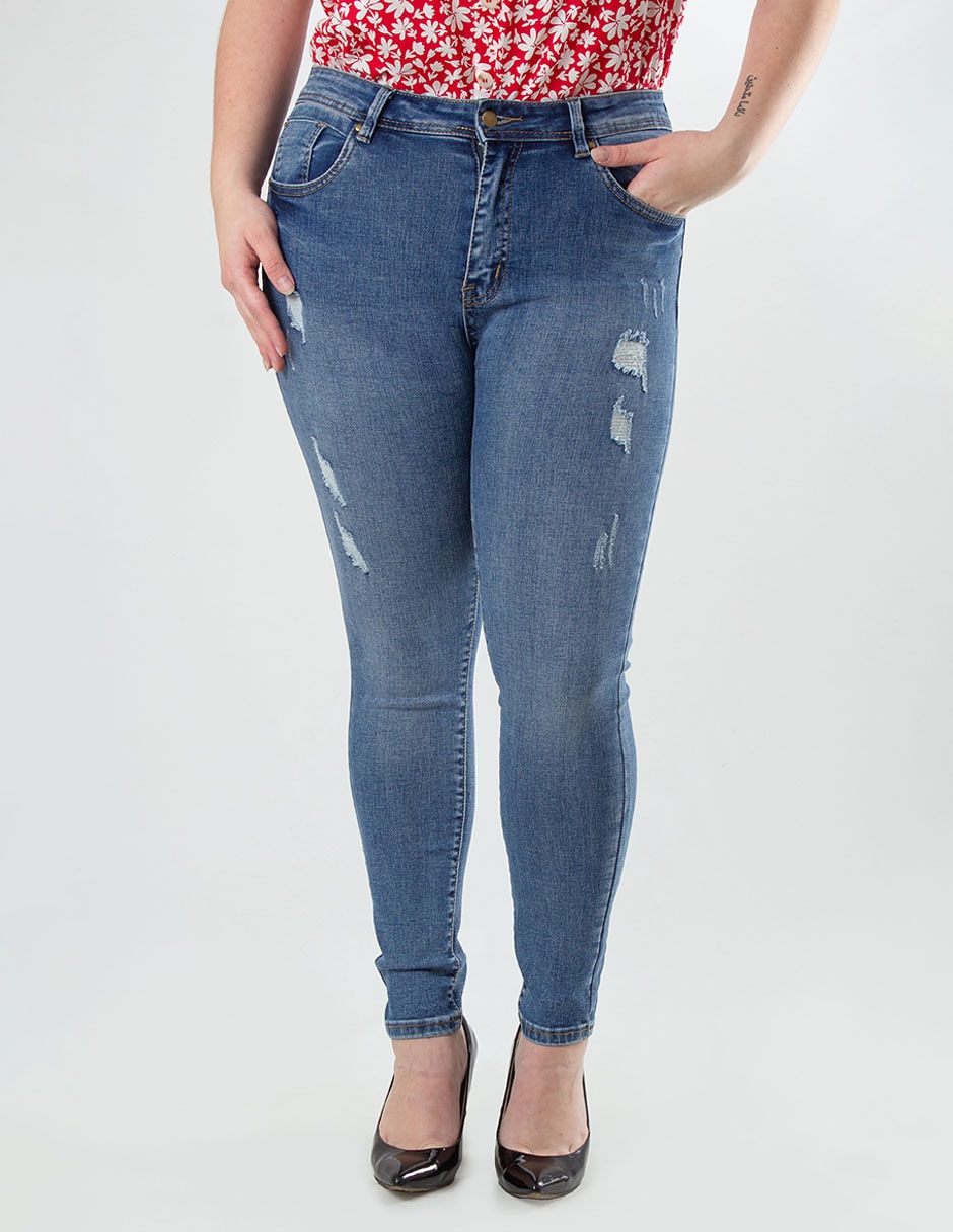 Jeans skinny Contempo Plus corte cintura para mujer